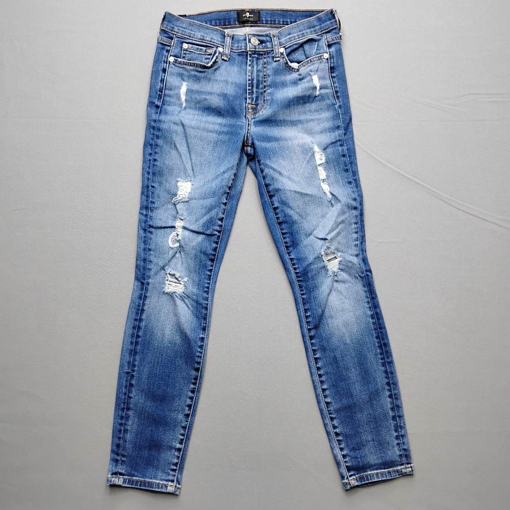 7 For All Mankind The Ankle Skinny Distressed Blue Jeans Size 27